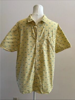 Iron Co Sunglasses Print Shirt XL Yellow Cotton Button Up